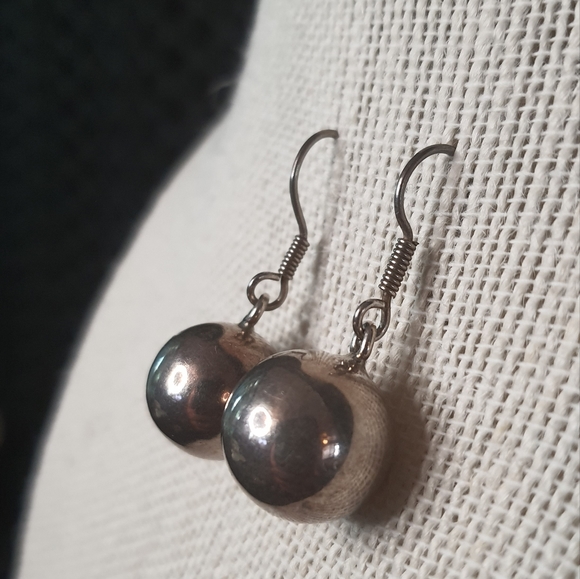 Vintage Sterling Silver Baoding Ball Earrings - Picture 2 of 5